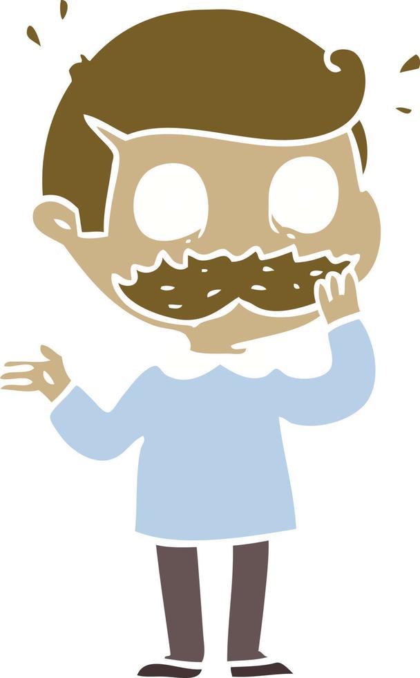 homme de dessin animé de style plat couleur avec moustache choqué vecteur