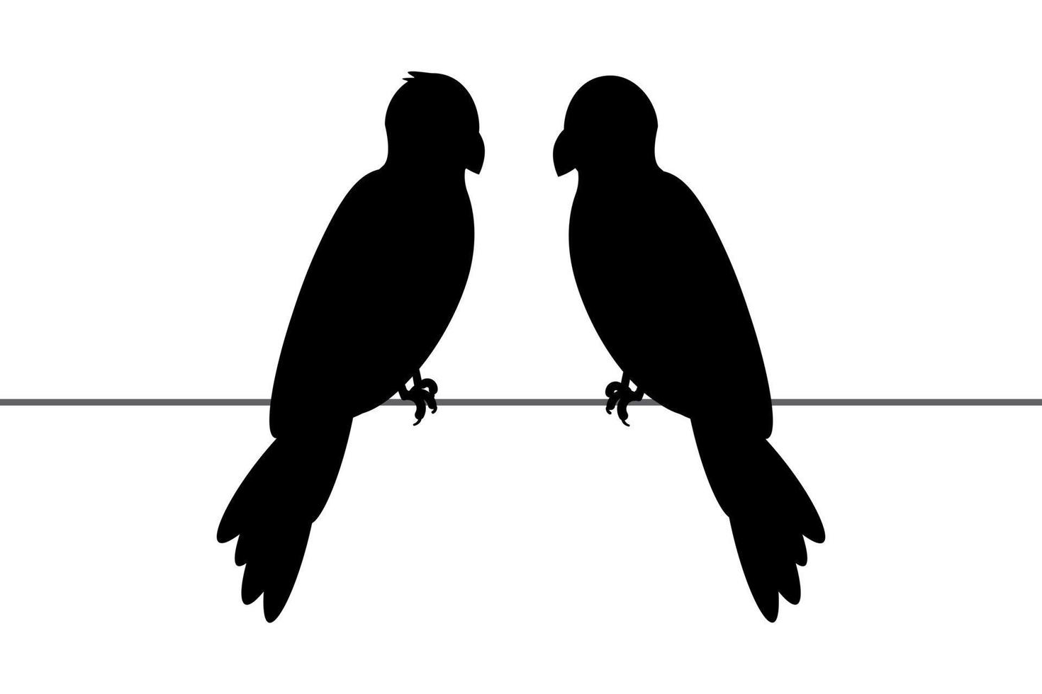 les perroquets de silhouette sont assis sur un fil. silhouette d'oiseaux sur un fil. illustration isolée sur fond blanc. style bande dessinée. illustration vectorielle. vecteur