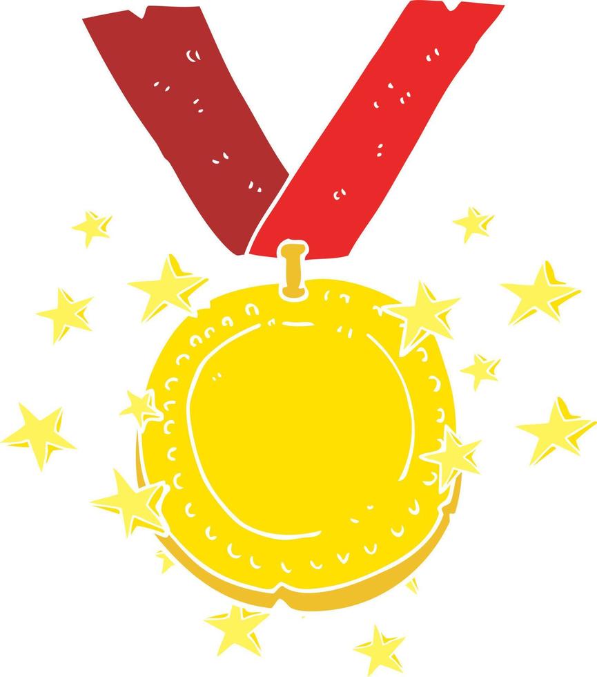 illustration en couleur plate d'une médaille d'or étincelante de dessin animé vecteur