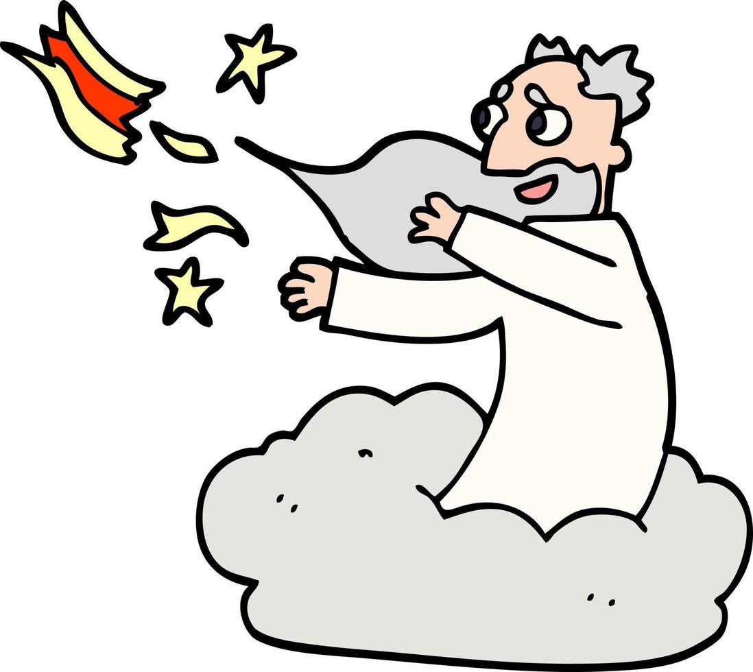 dessin animé doodle dieu sur le nuage vecteur