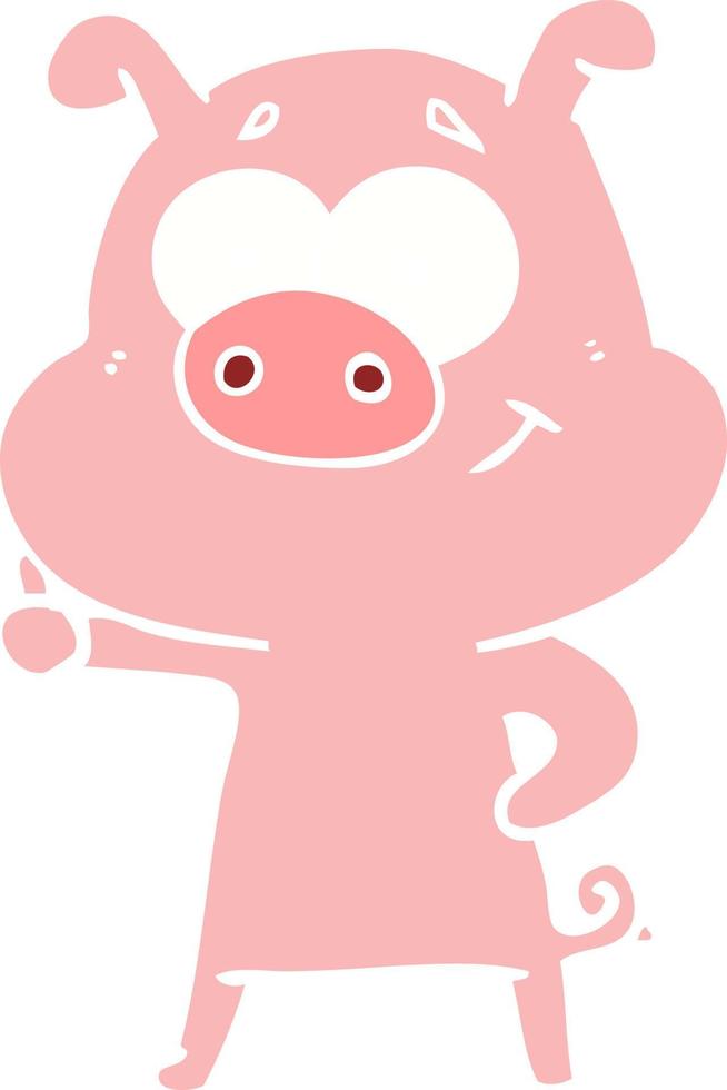 cochon de dessin animé de style plat couleur heureux vecteur