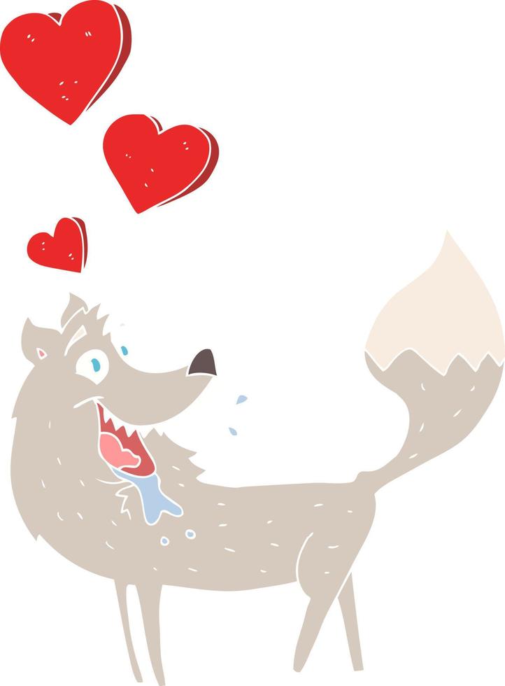 illustration en couleur plate d'un loup de dessin animé amoureux vecteur