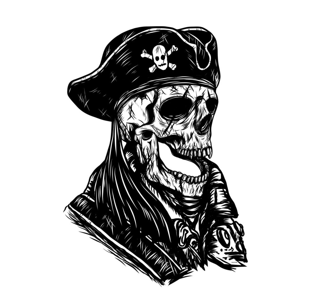 dessin de main de crâne de pirate vecteur
