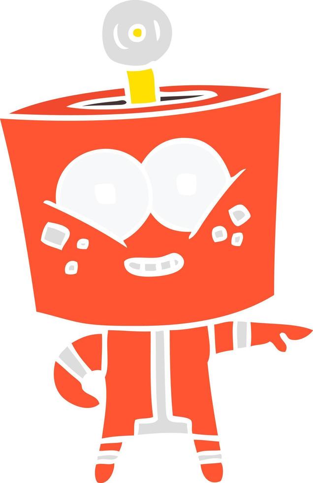 robot de dessin animé de style plat couleur heureux pointant vecteur