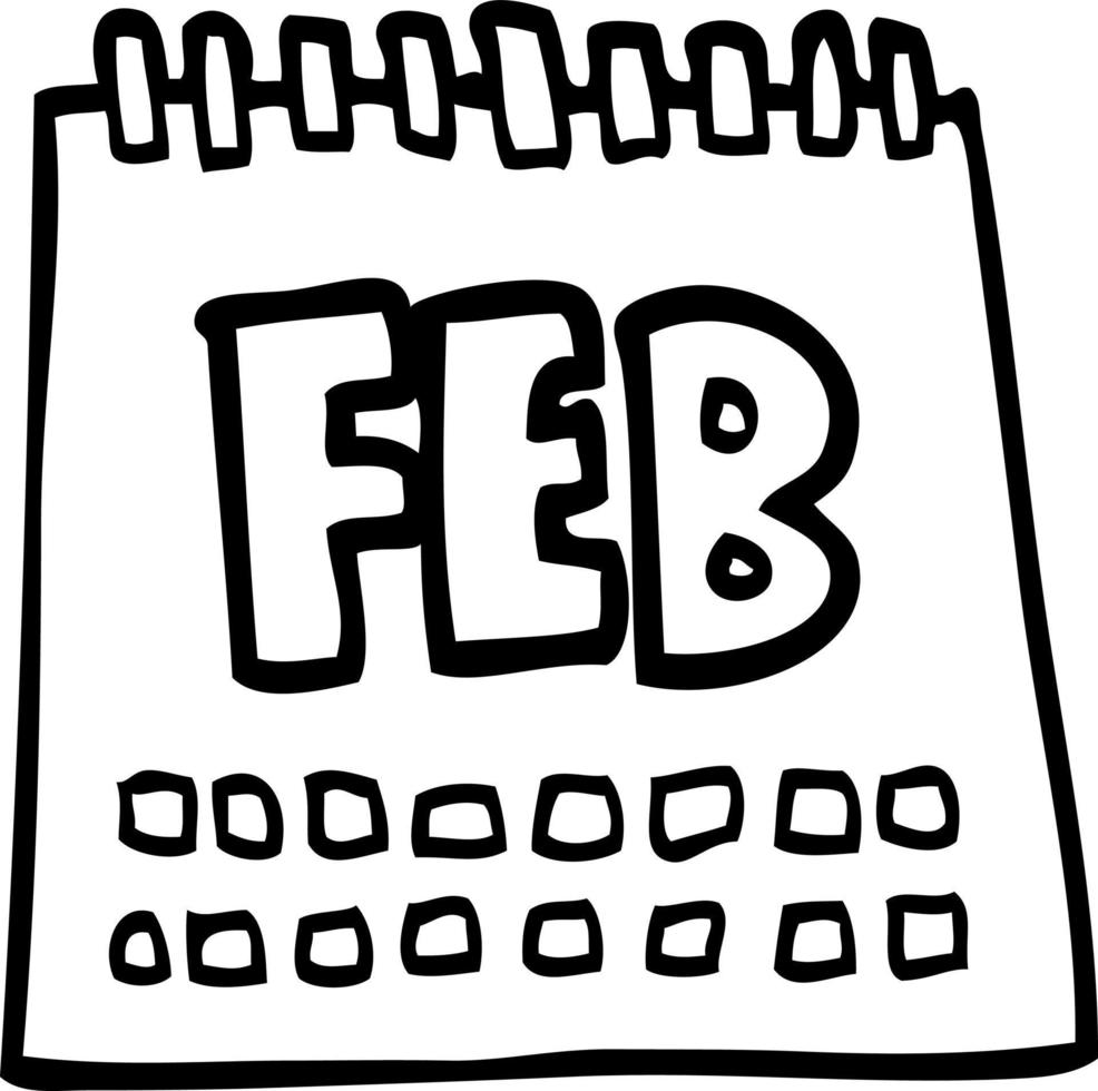 calendrier de dessin animé de dessin au trait montrant le mois de février vecteur