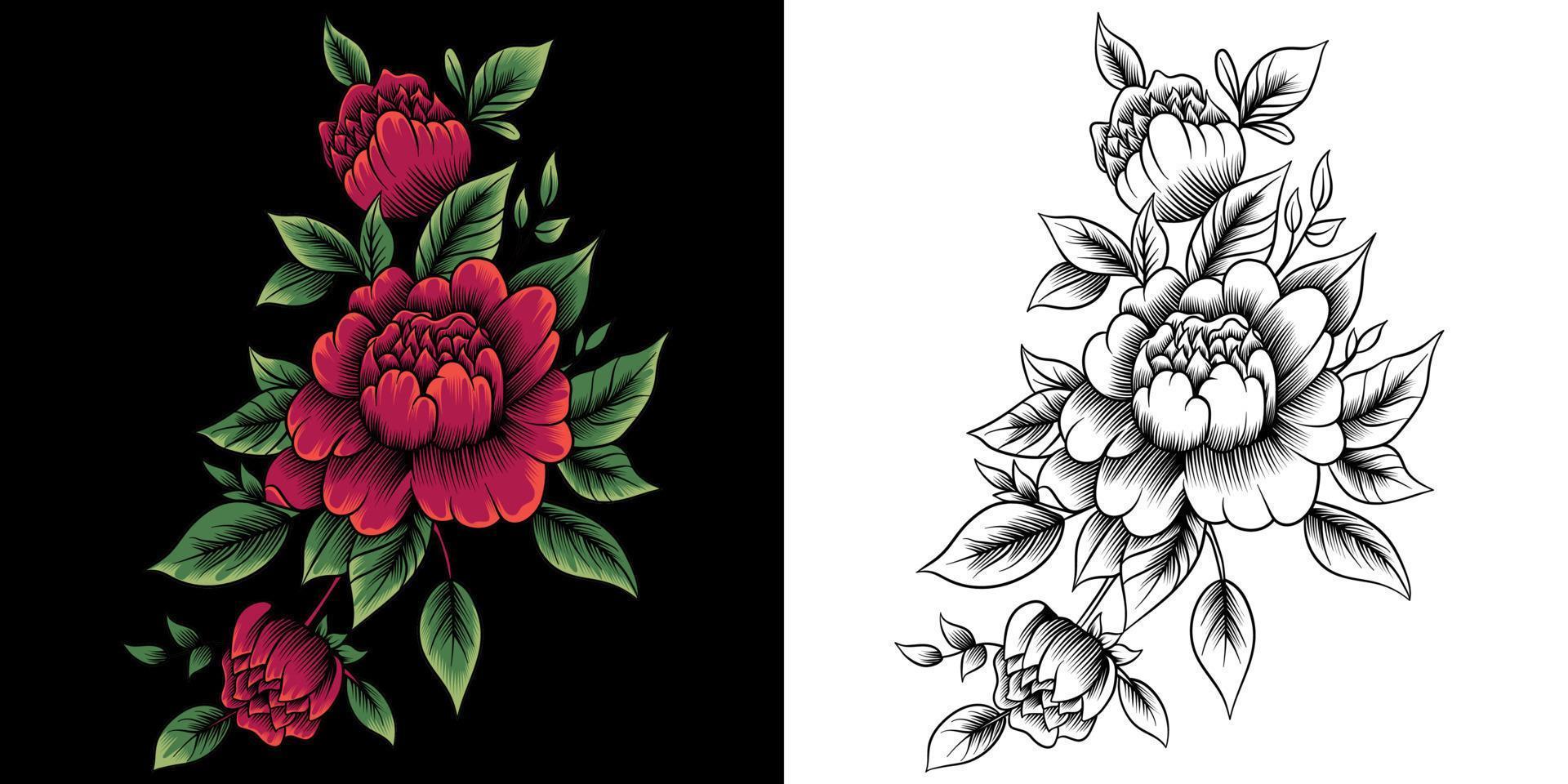 illustration vectorielle de fleurs roses isolée sur fond sombre vecteur