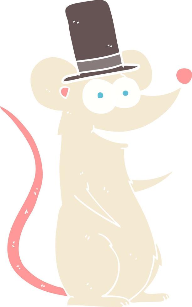 illustration en couleur plate d'une souris de dessin animé en chapeau haut de forme vecteur