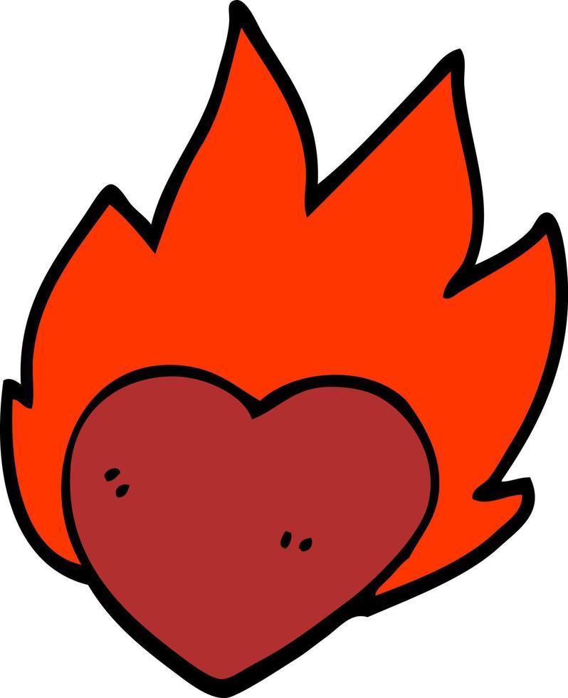 dessin animé doodle coeur enflammé vecteur