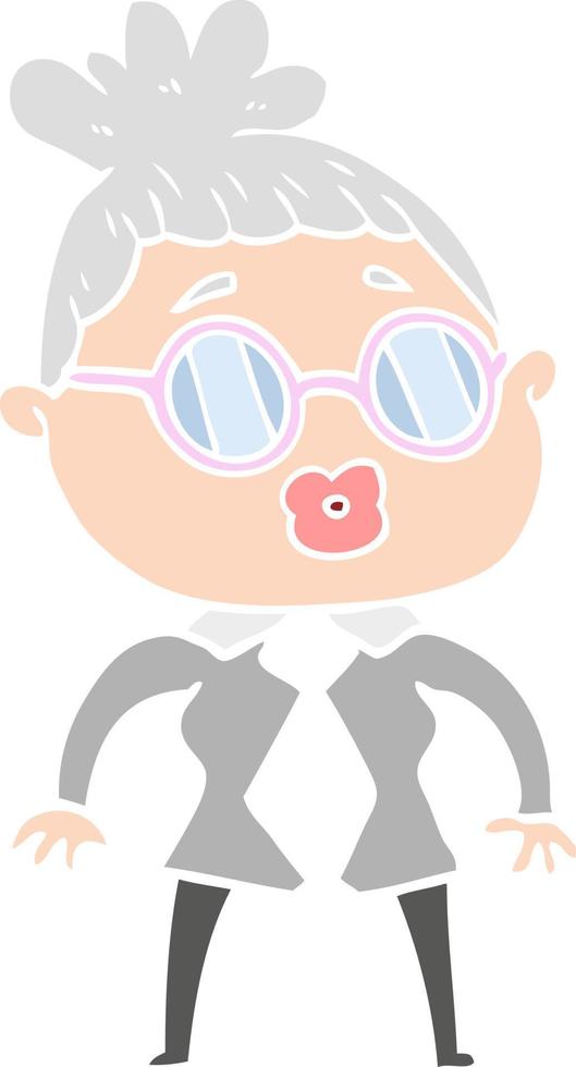 femme de bureau de dessin animé de style plat couleur portant des lunettes vecteur