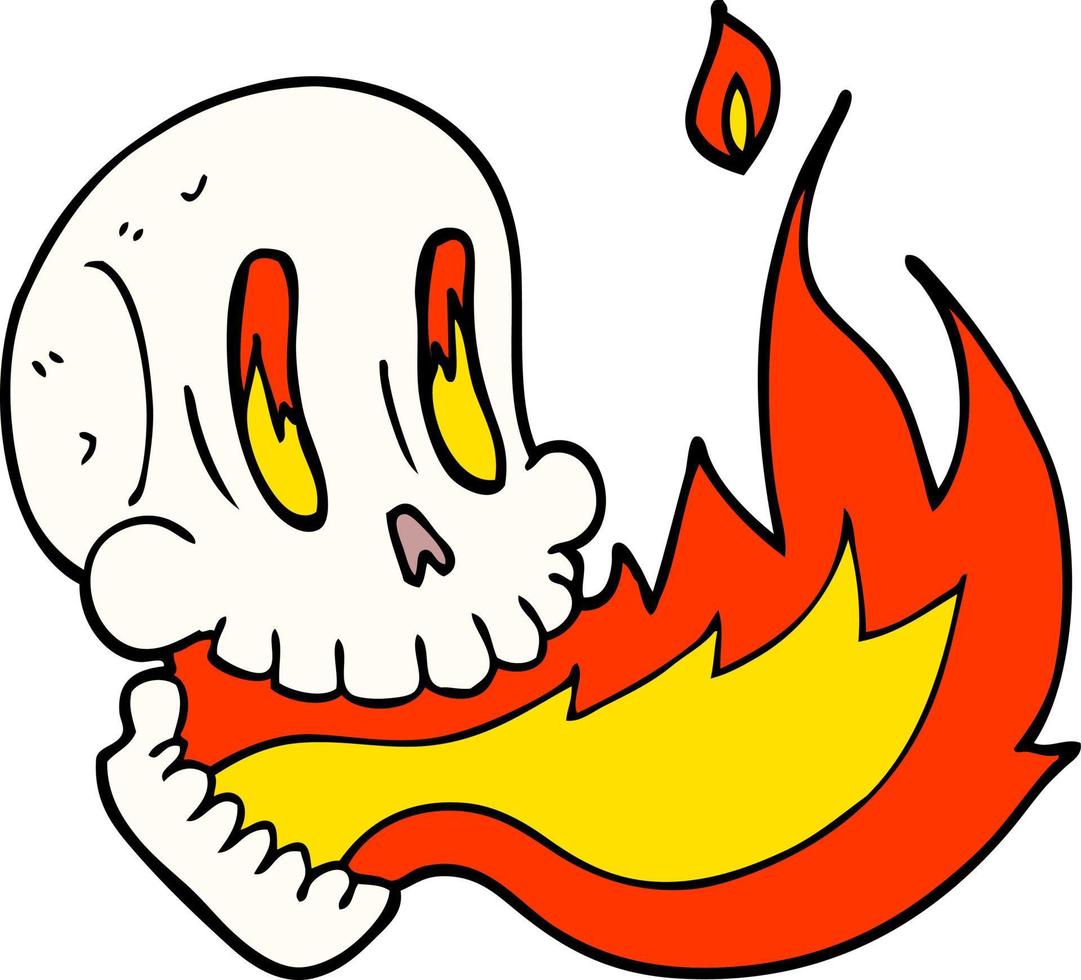 dessin animé doodle crâne enflammé vecteur