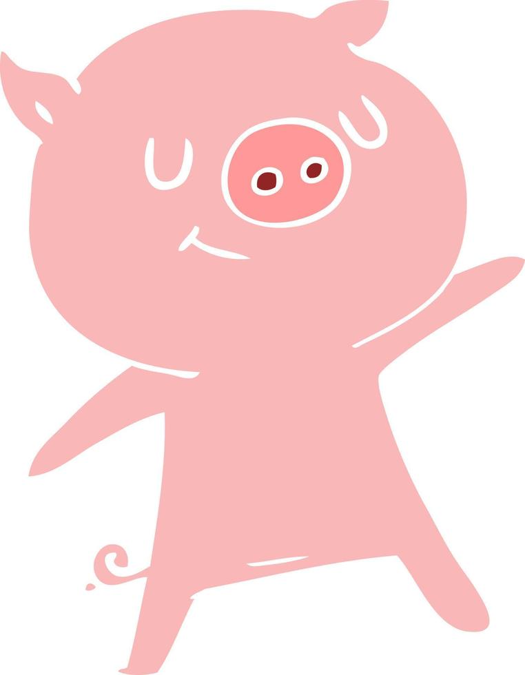 cochon de dessin animé de style plat couleur heureux agitant vecteur