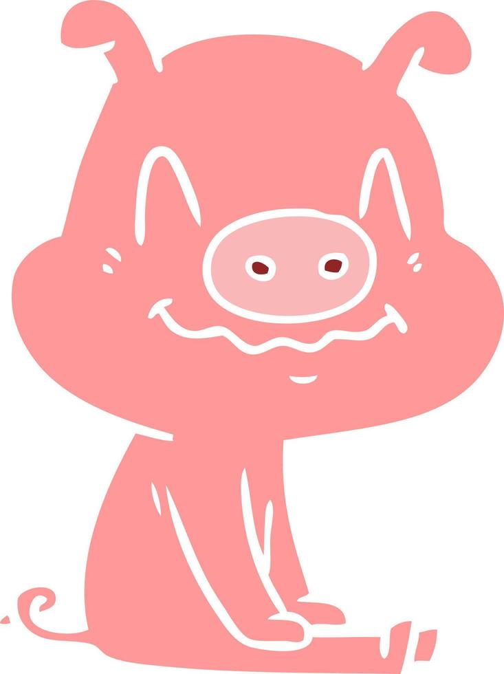 cochon de dessin animé de style couleur plat nerveux assis vecteur