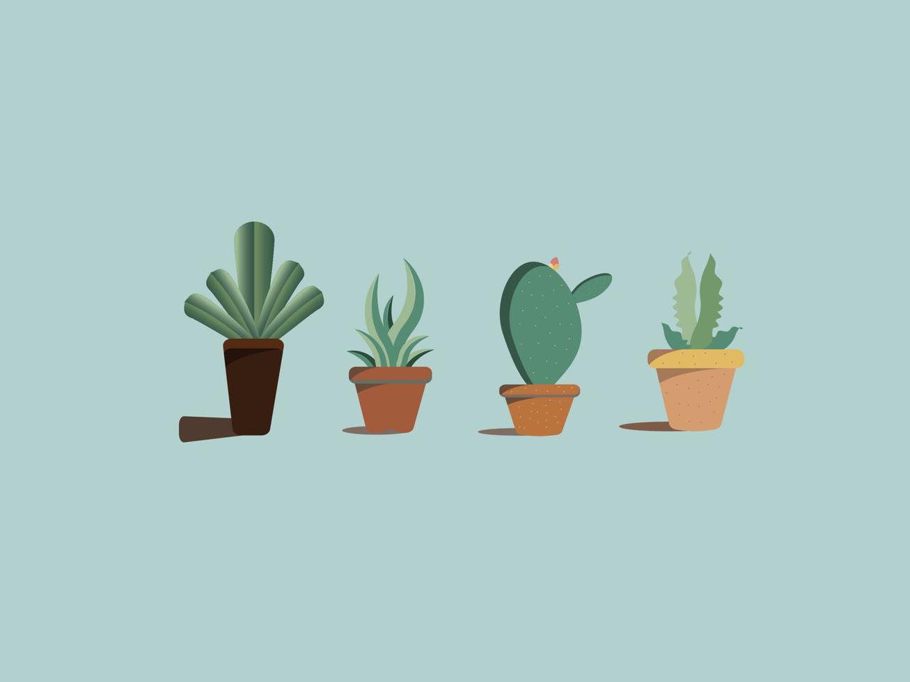 ensemble de plantes d'intérieur décoratives en pots isolés sur fond pastel. plante d'intérieur, vecteur, cactus, fleur, petit arbre. illustration vectorielle vecteur