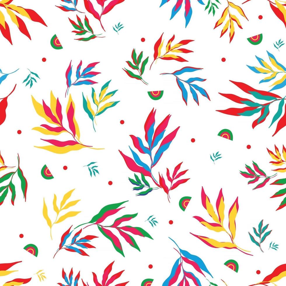 illustration vectorielle de feuilles multicolores lumineuses de plantes tropicales formant un motif harmonieux sur fond blanc vecteur