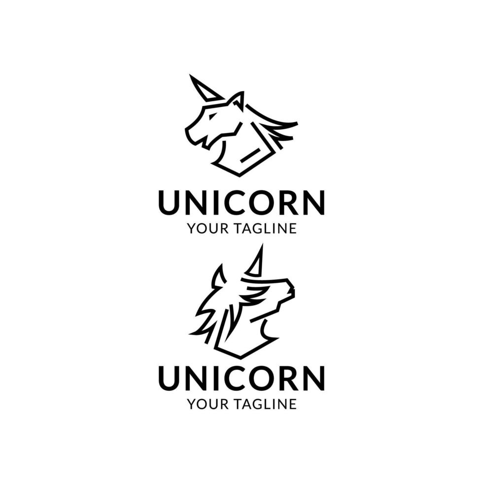 illustration vectorielle de conception de logo monoline tête de licorne moderne vecteur