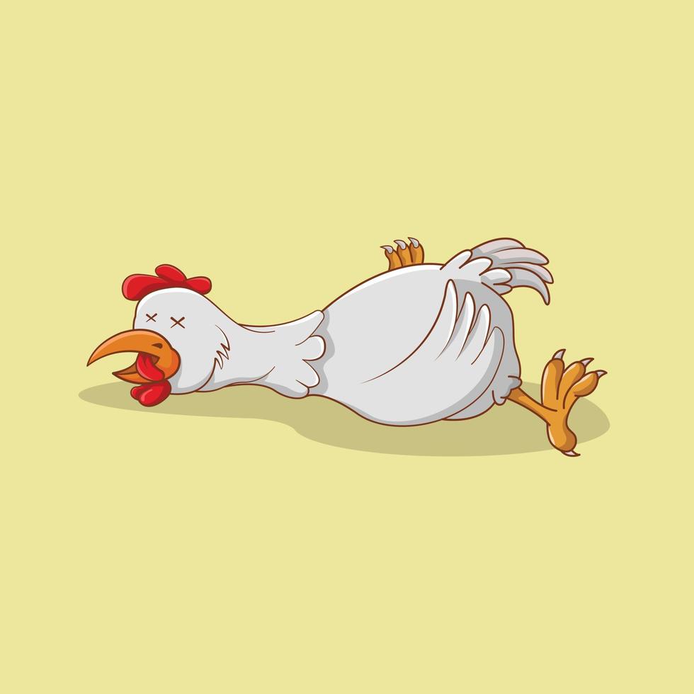 illustration de poulet gisant mort. vecteur de mascotte mignon