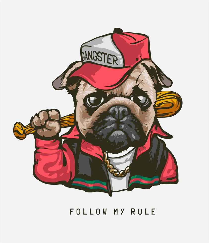 '' Suivez ma règle '' avec un chien carlin en costume de gangster vecteur