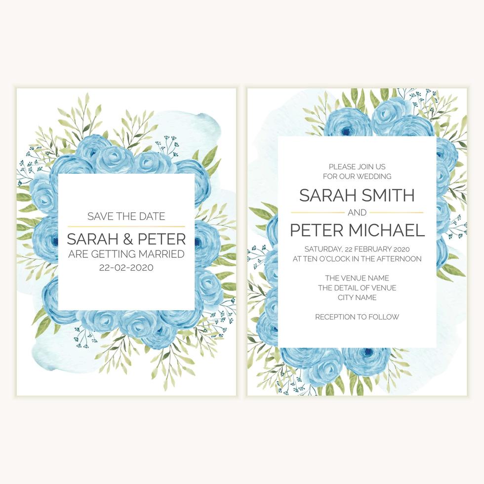 ensemble d'invitations de mariage avec décoration aquarelle rose bleue vecteur