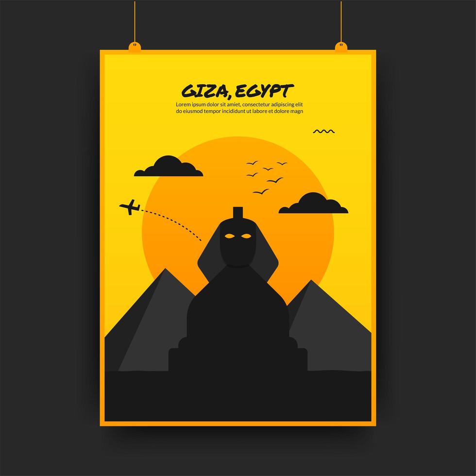 affiche de voyage de Gizeh en jaune et noir vecteur