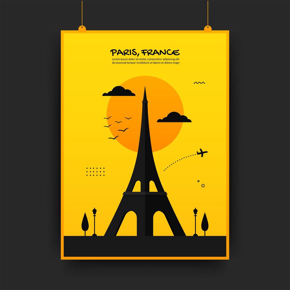 affiche de voyage france en jaune et noir vecteur