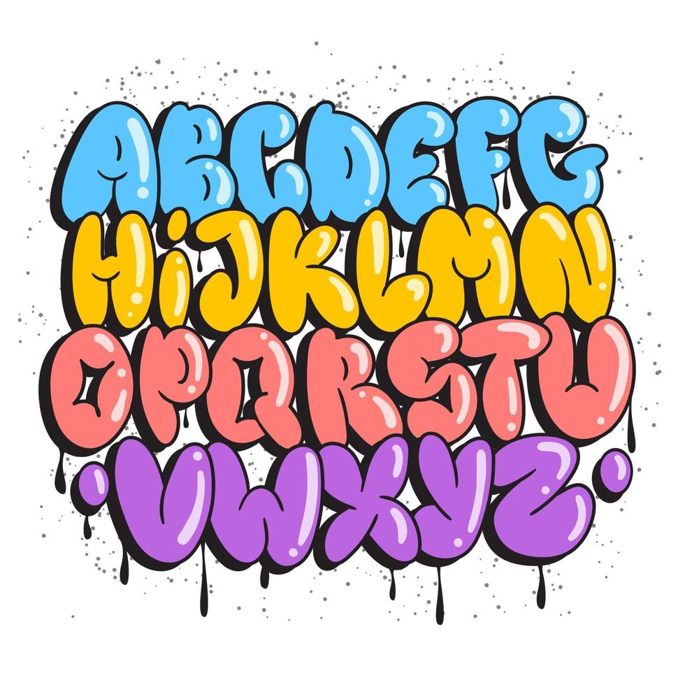 alphabet bulle lettres graffité vecteur