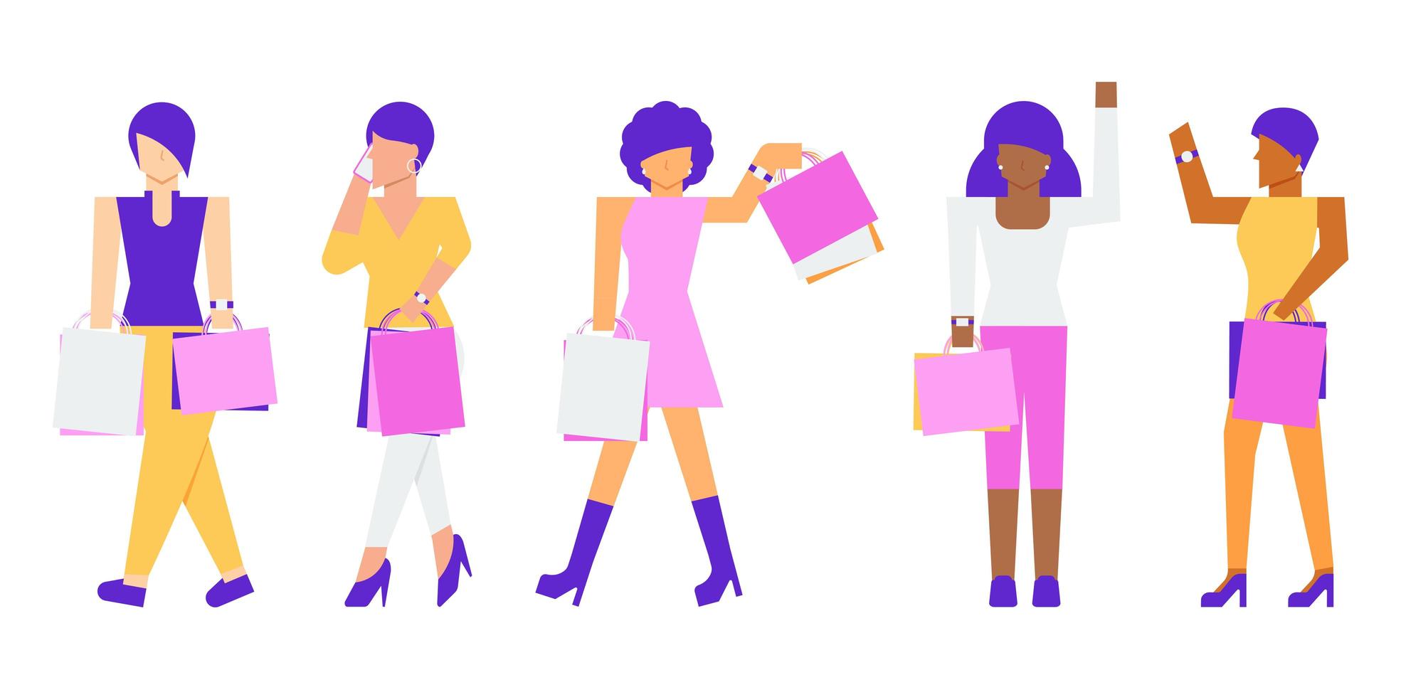 personnages de femme shopping vecteur