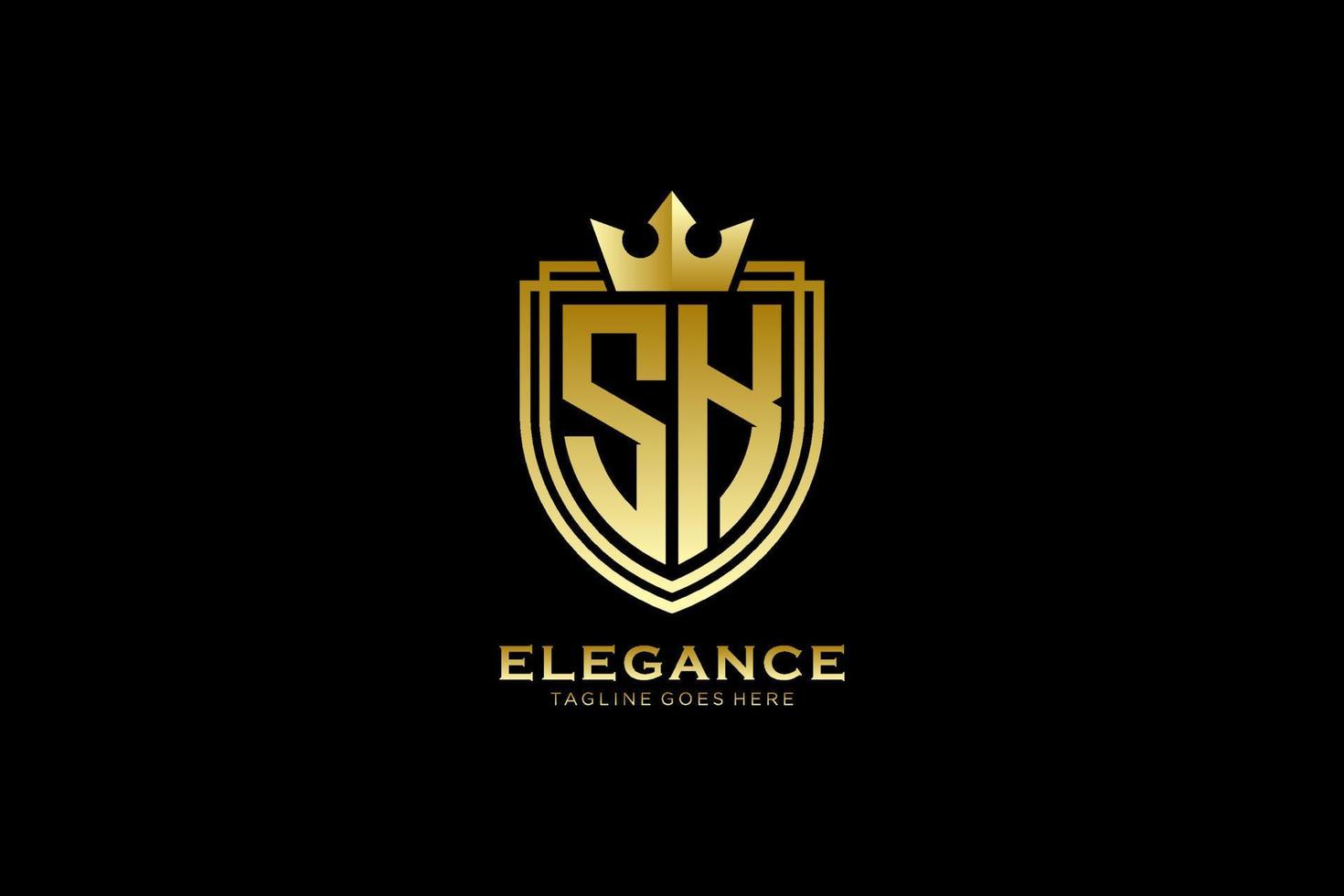 logo monogramme de luxe élégant initial sk ou modèle de badge avec volutes et couronne royale - parfait pour les projets de marque de luxe vecteur