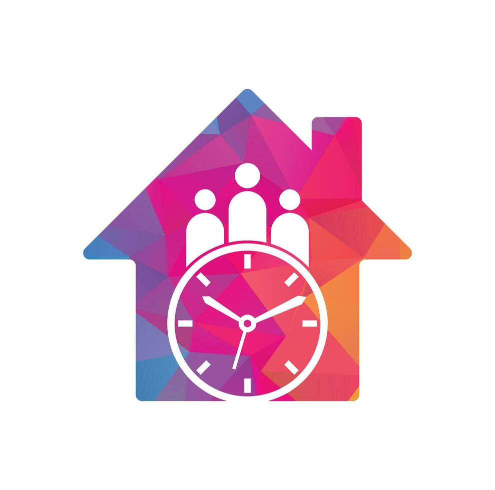 logo de concept de forme de maison de temps de personnes. vecteur d'icône de logo de santé réussie de temps.