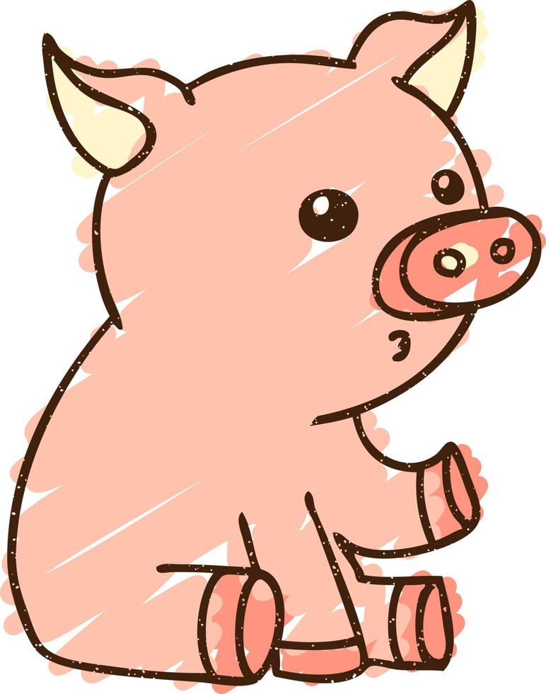 cochon assis dessin à la craie vecteur