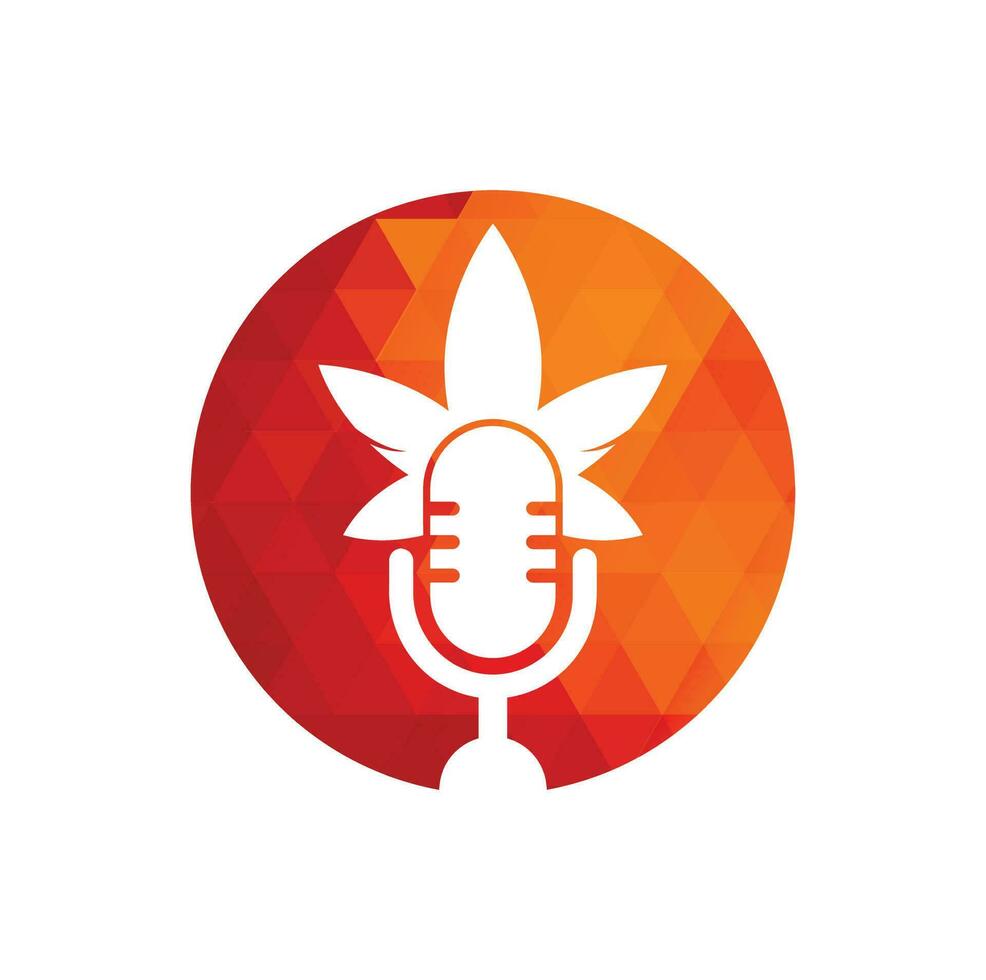 création de logo vectoriel de podcast de cannabis. logo podcast avec modèle de vecteur de feuille de cannabis.