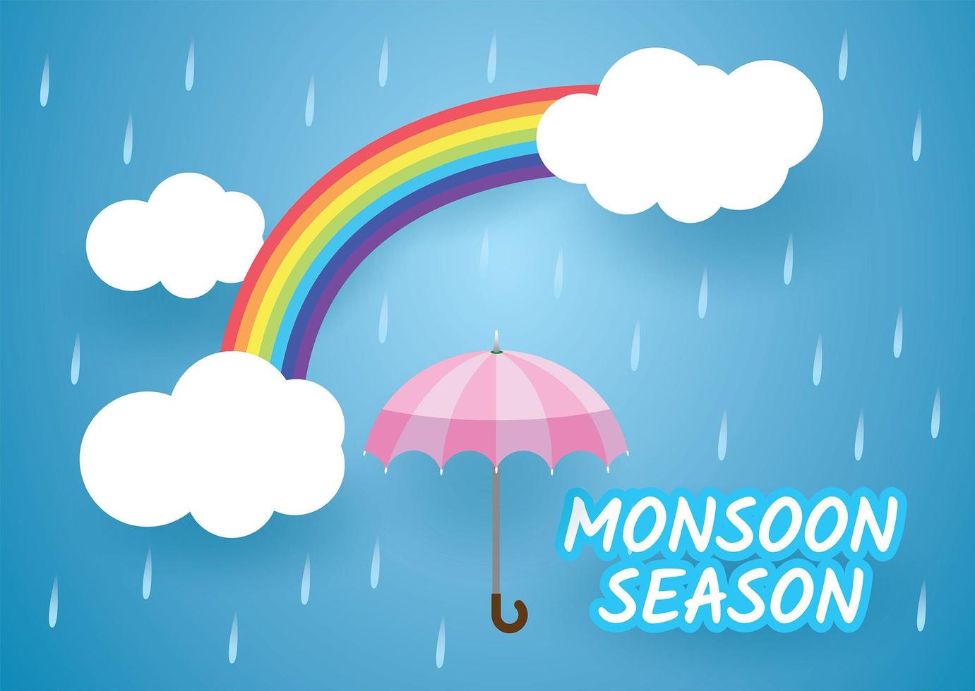 conception de la saison de la mousson avec un parapluie sous l'arc-en-ciel vecteur