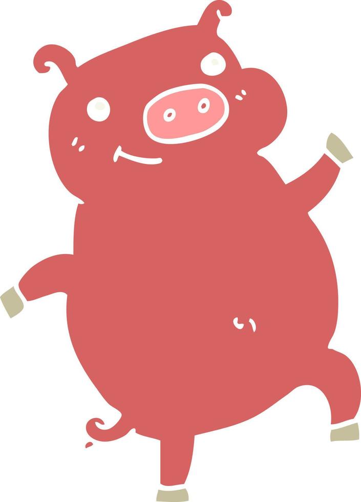 cochon dansant de dessin animé de style couleur plat vecteur