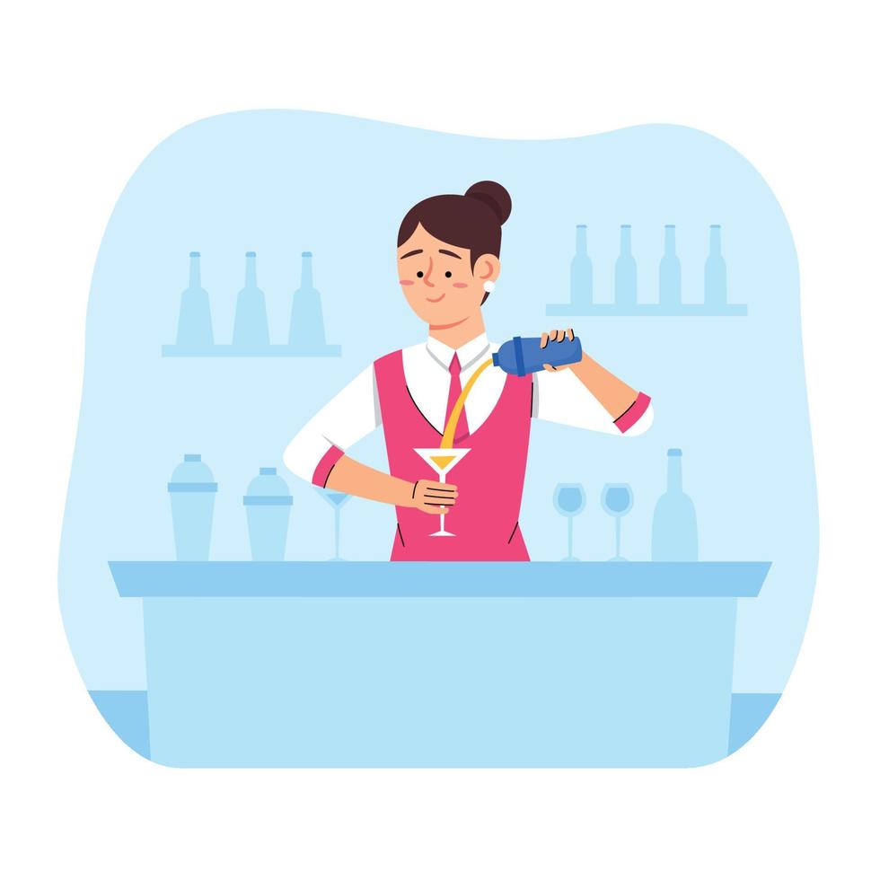 concept de personnage féminin barman cocktail vecteur