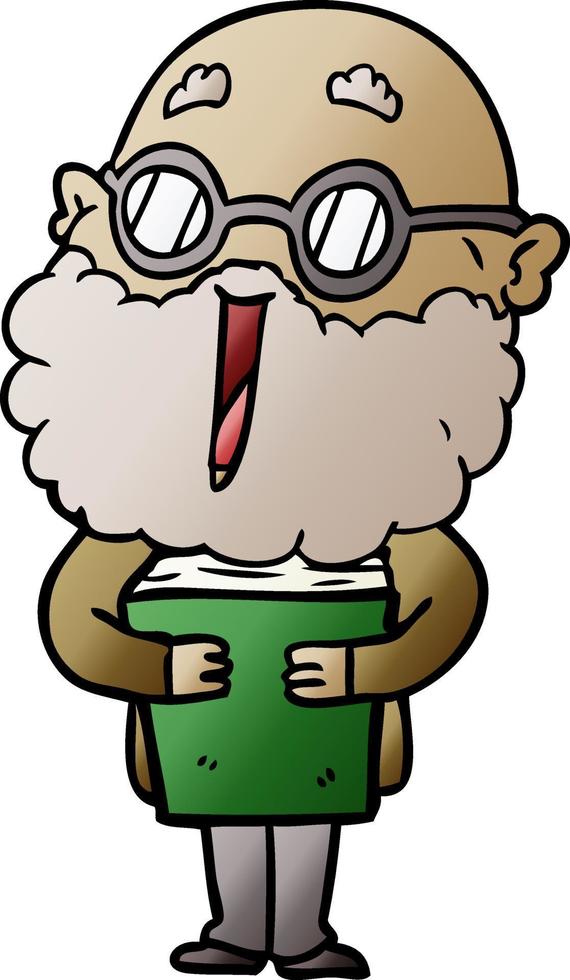dessin animé joyeux homme avec barbe et livre vecteur