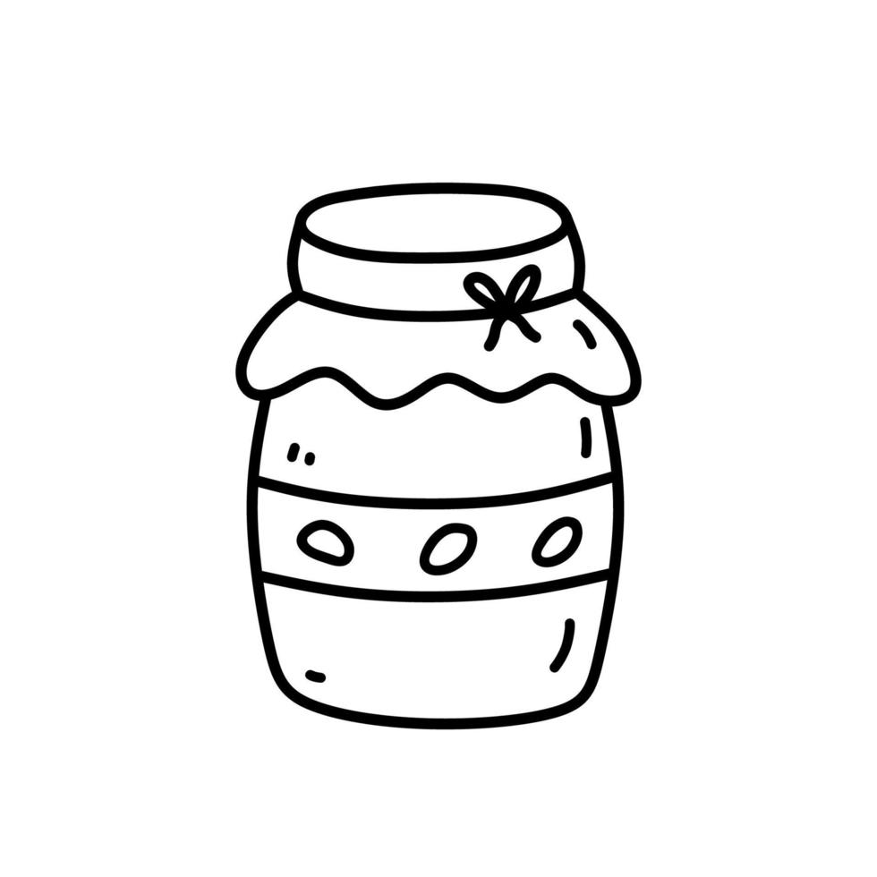 joli pot de confiture isolé sur fond blanc. illustration vectorielle dessinée à la main dans un style doodle. parfait pour les cartes, logo, décorations, recettes, menu, divers designs. vecteur