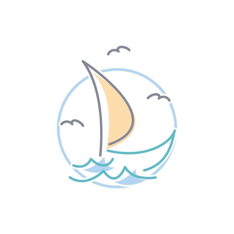 logo de bateau à voile simple, croisières quotidiennes, voyages en mer, logo-icône vectoriel