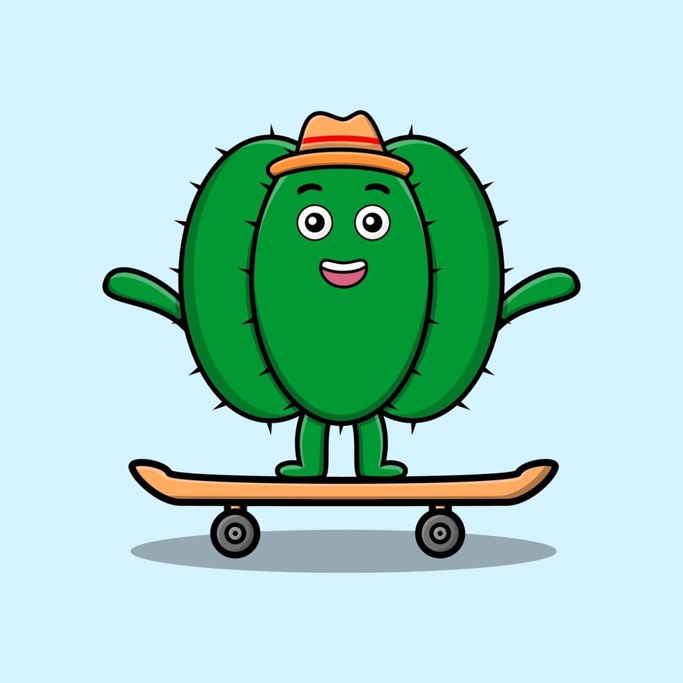 cactus de dessin animé mignon debout sur une planche à roulettes vecteur