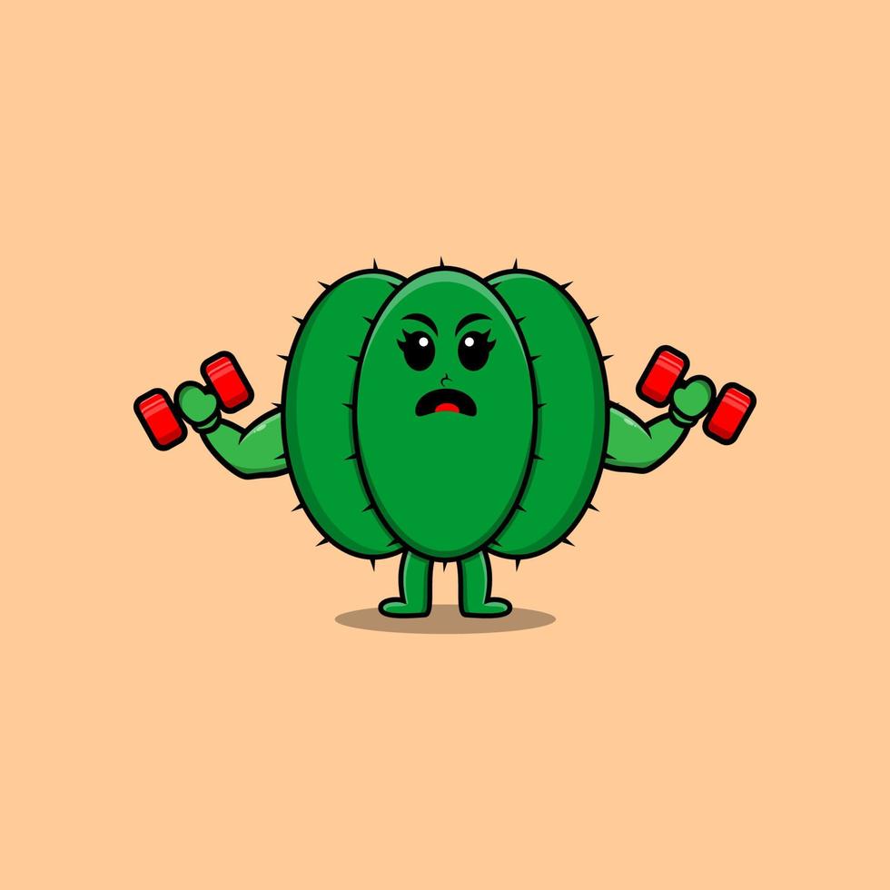 cactus de dessin animé mignon est fitness avec haltères vecteur