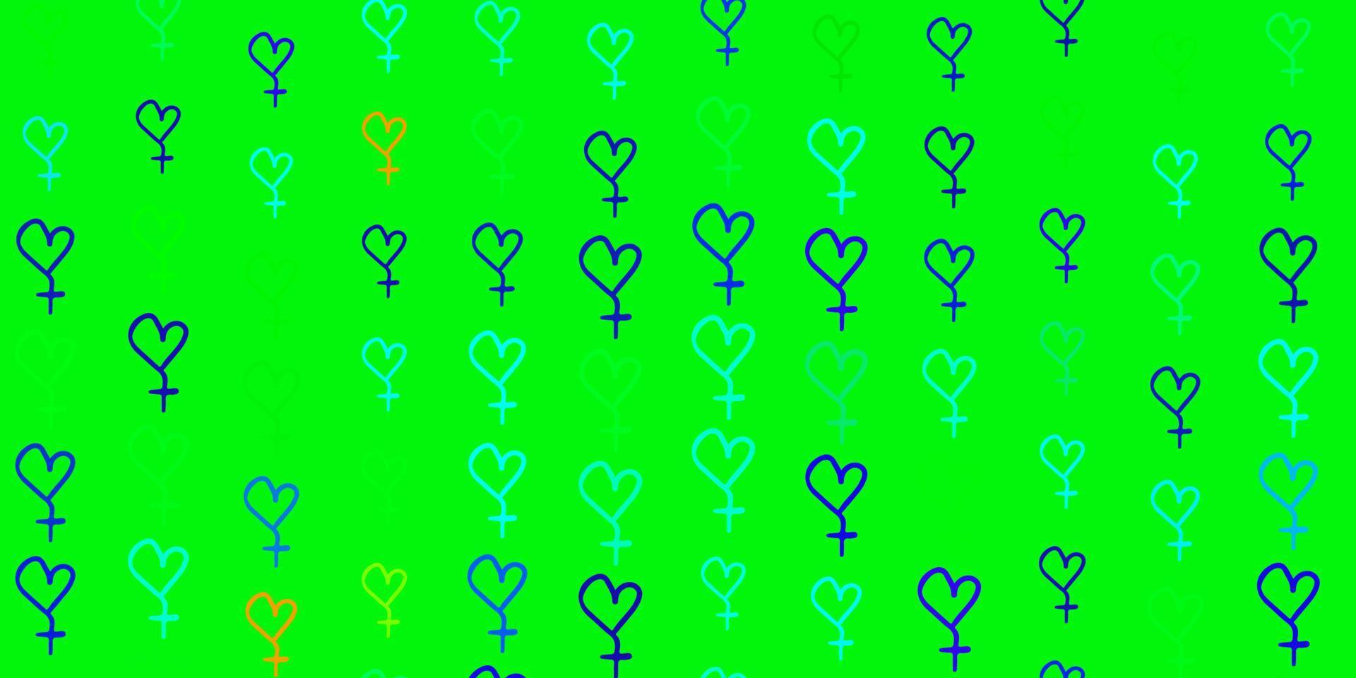 texture vectorielle bleu clair et vert avec des symboles des droits des femmes. vecteur