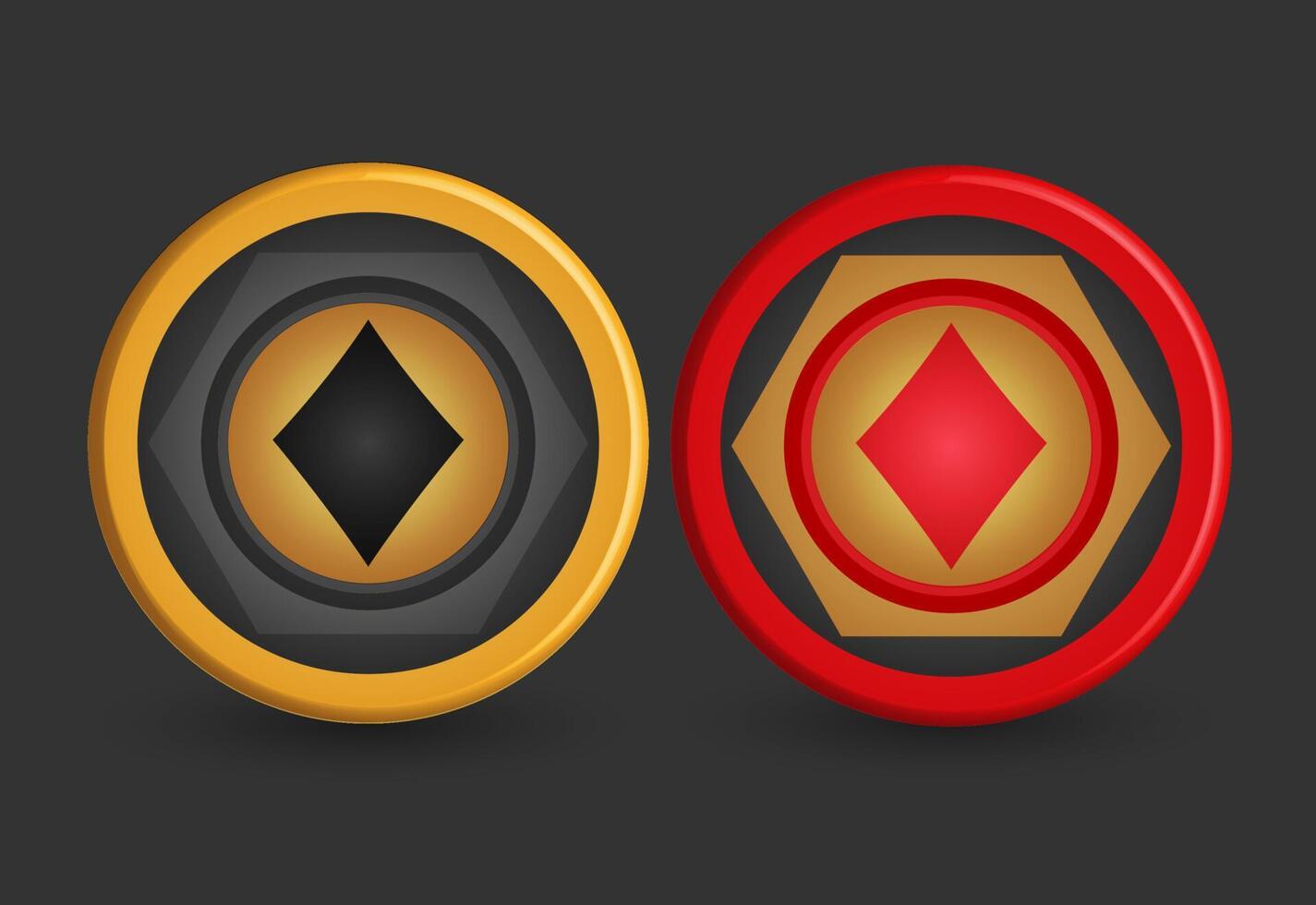 jetons de poker or et rouge, avec symbole de diamant, éléments de conception de jeu, illustration vectorielle 3d, vecteur