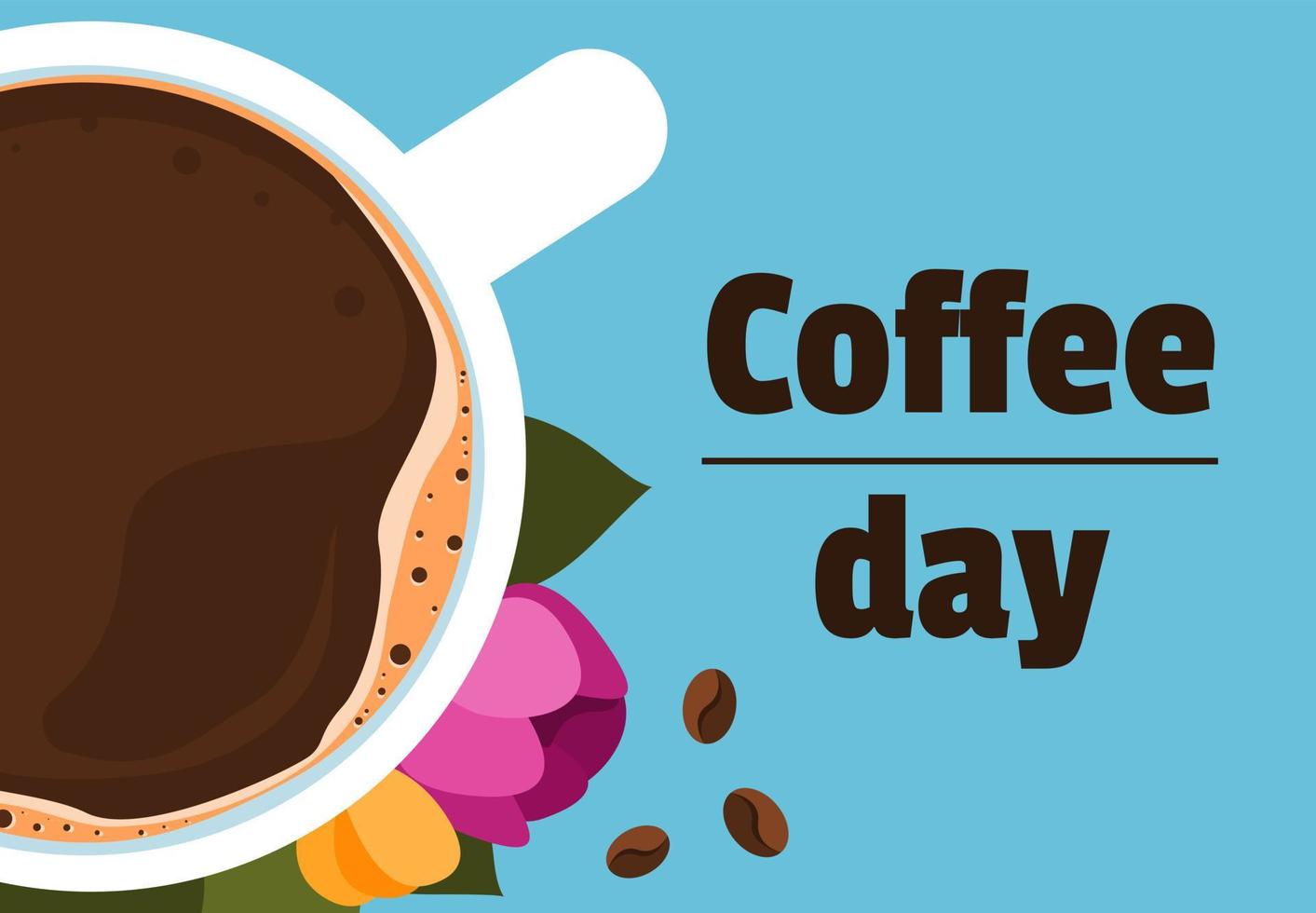 journée internationale du café. illustration plate vectorielle avec une tasse de café. utiliser pour la carte de voeux, la bannière, l'affiche et la brochure. vecteur