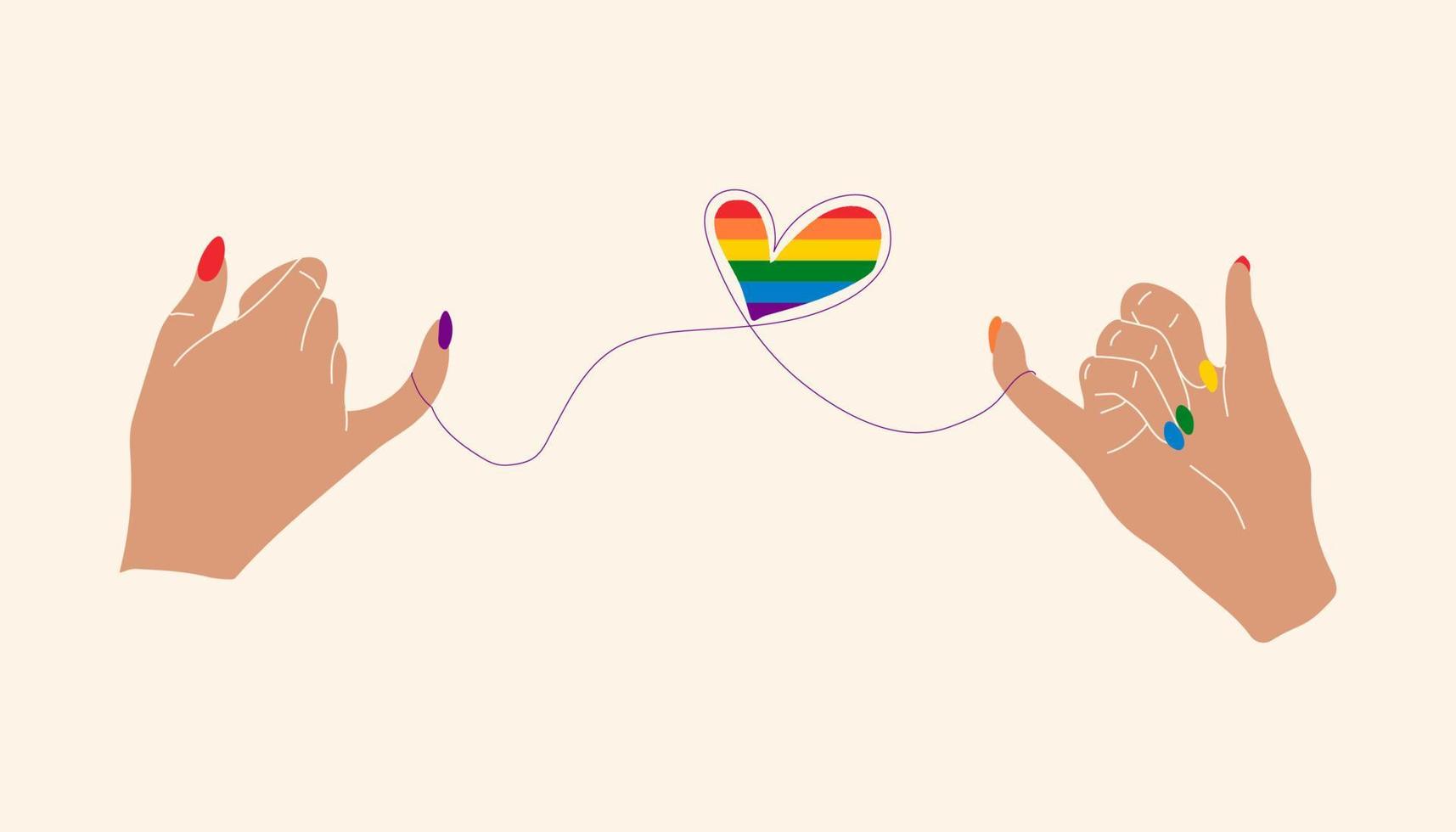 mains ligotées coeurs lgbt. vecteur en style cartoon. tous les éléments sont isolés