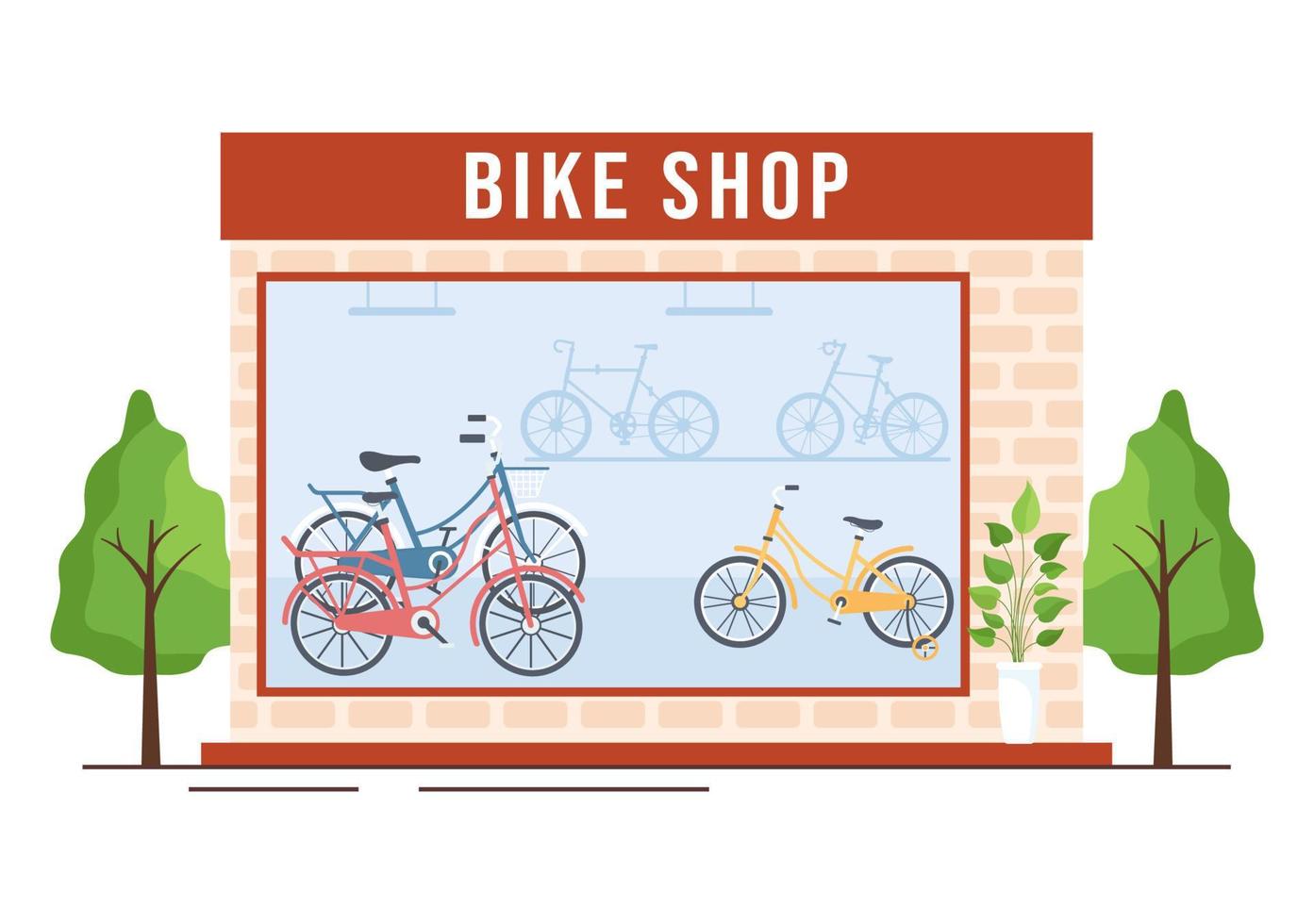 magasin de vélos avec des acheteurs choisissant des cycles, des accessoires ou des équipements d'équipement pour rouler dans le modèle illustration plate de dessin animé dessiné à la main vecteur