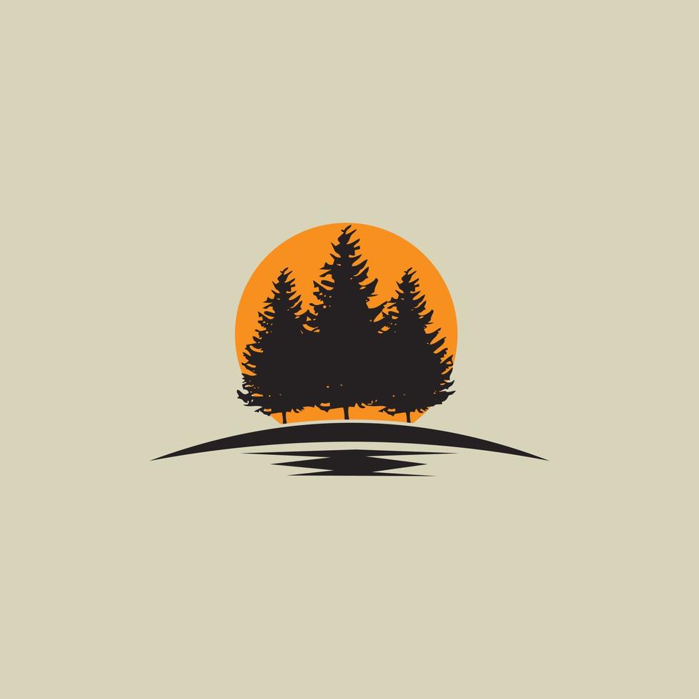 arbre pin soleil plein air illustration logo vecteur