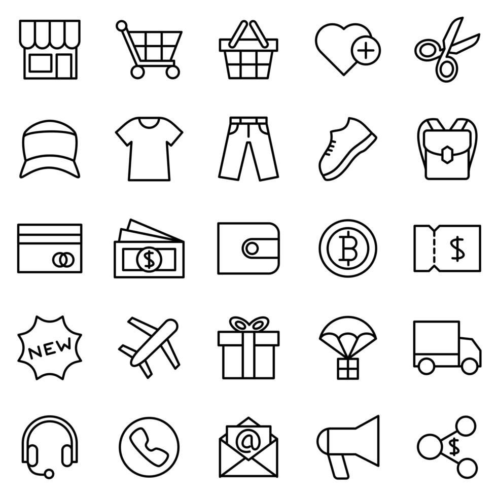 jeu d'icônes de ligne pour le site Web de commerce électronique de vêtements vecteur