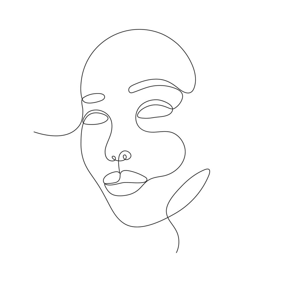 une seule ligne dessinée à la main jeune femme portrait beauté féminine, visage de fille beauté minimaliste. conception vectorielle continue dynamique d'une ligne graphique. illustration en noir et blanc vecteur