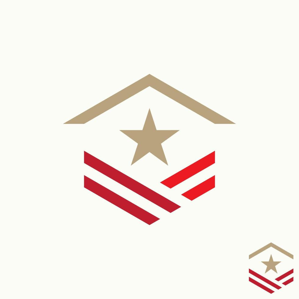 signe de vétéran de l'armée simple et unique avec toit maison image graphique icône logo design abstrait concept vecteur stock. peut être utilisé comme symbole lié à la propriété ou à la pension