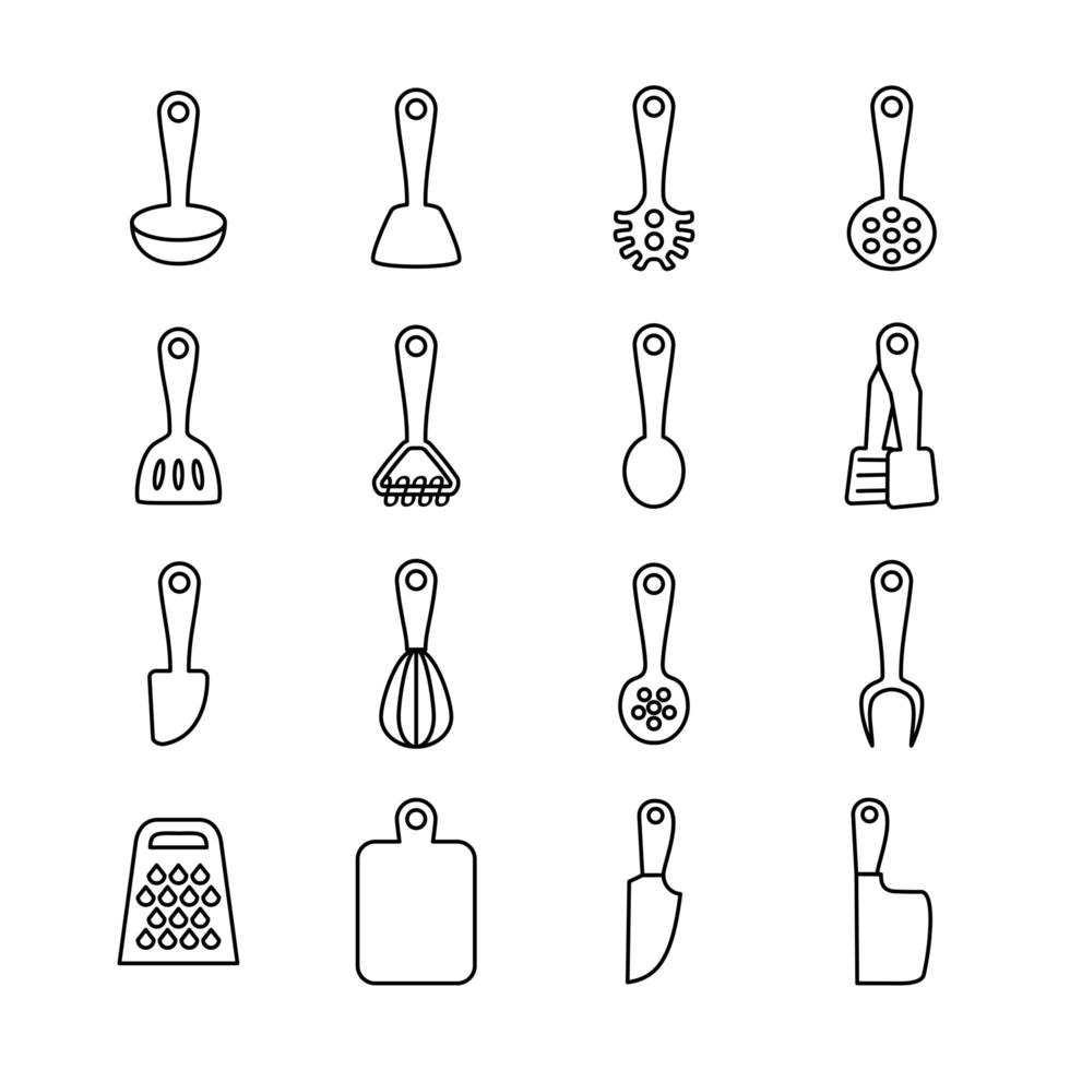 jeu d'icônes de ligne d'ustensiles de cuisine vecteur