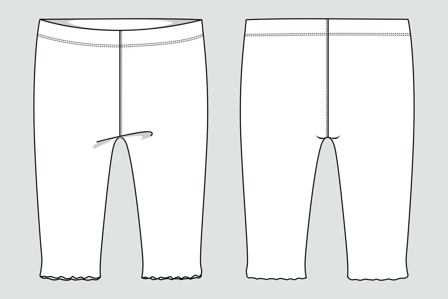 pantalon en coton pour bébé fille. modèle de vecteur de croquis plat de mode technique globale vue avant et arrière.