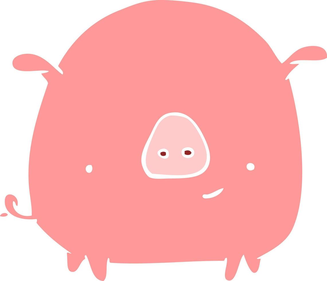 cochon heureux de dessin animé de style couleur plat vecteur